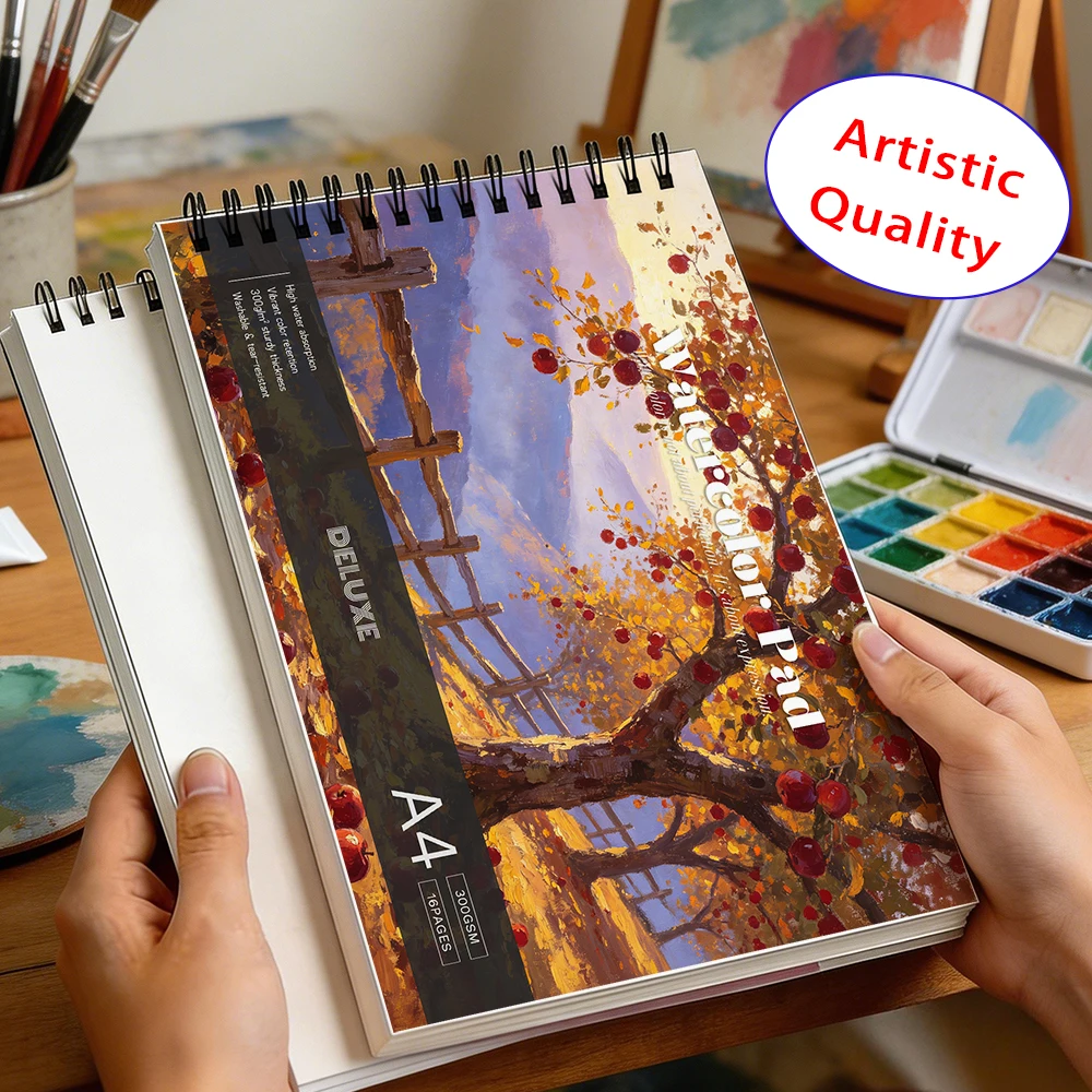 Wire Bound Watercolor Journal, 300gsm Watercolor Paper, 16 Sheets No Bleed Through, Mixed Media Pad, New Year Art Gift