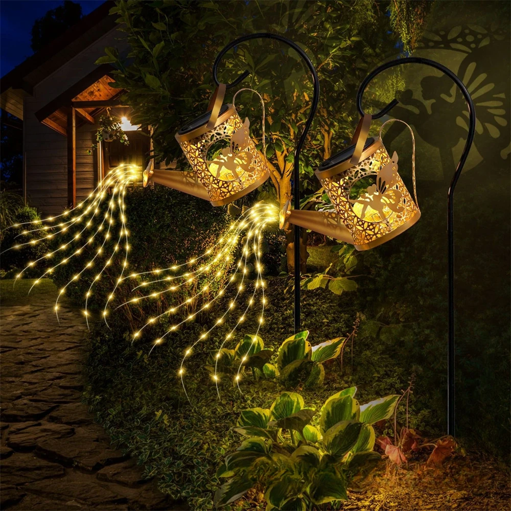 LED Fairy Solar Watering Can Light Hanging Kettle Lantern Light Outdoor Waterproof Outside Path Lawn Yard Garden Decoration Lamp