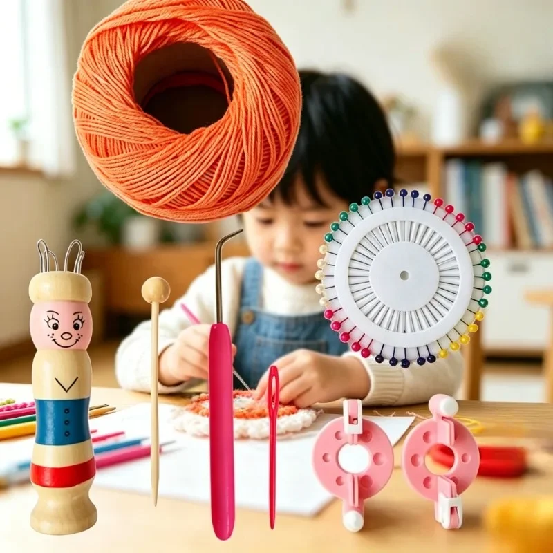 Wooden Doll French Knitter Kids DIY Craft Knitting Tool Pom Pom Maker Yarn Set Handmade Supplies DIY Knitting