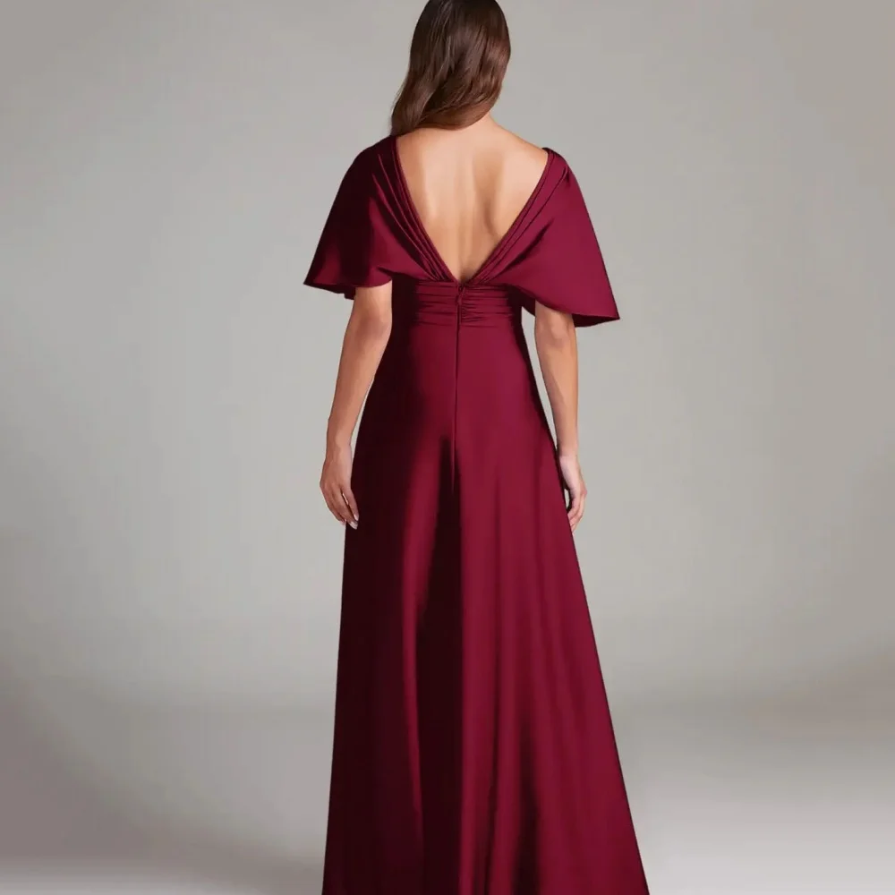 맞춤형 V 넥 드레스의 어머니 A 라인 단순 정장 우아한 와인 레드 이브닝 가운 vestido invitada boda