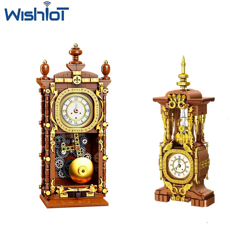 

Vintage Swing Clock Model Building Blocks With Rotating Dial Assembled Education Home Decoration Small Bricks Adults DIY Gifts