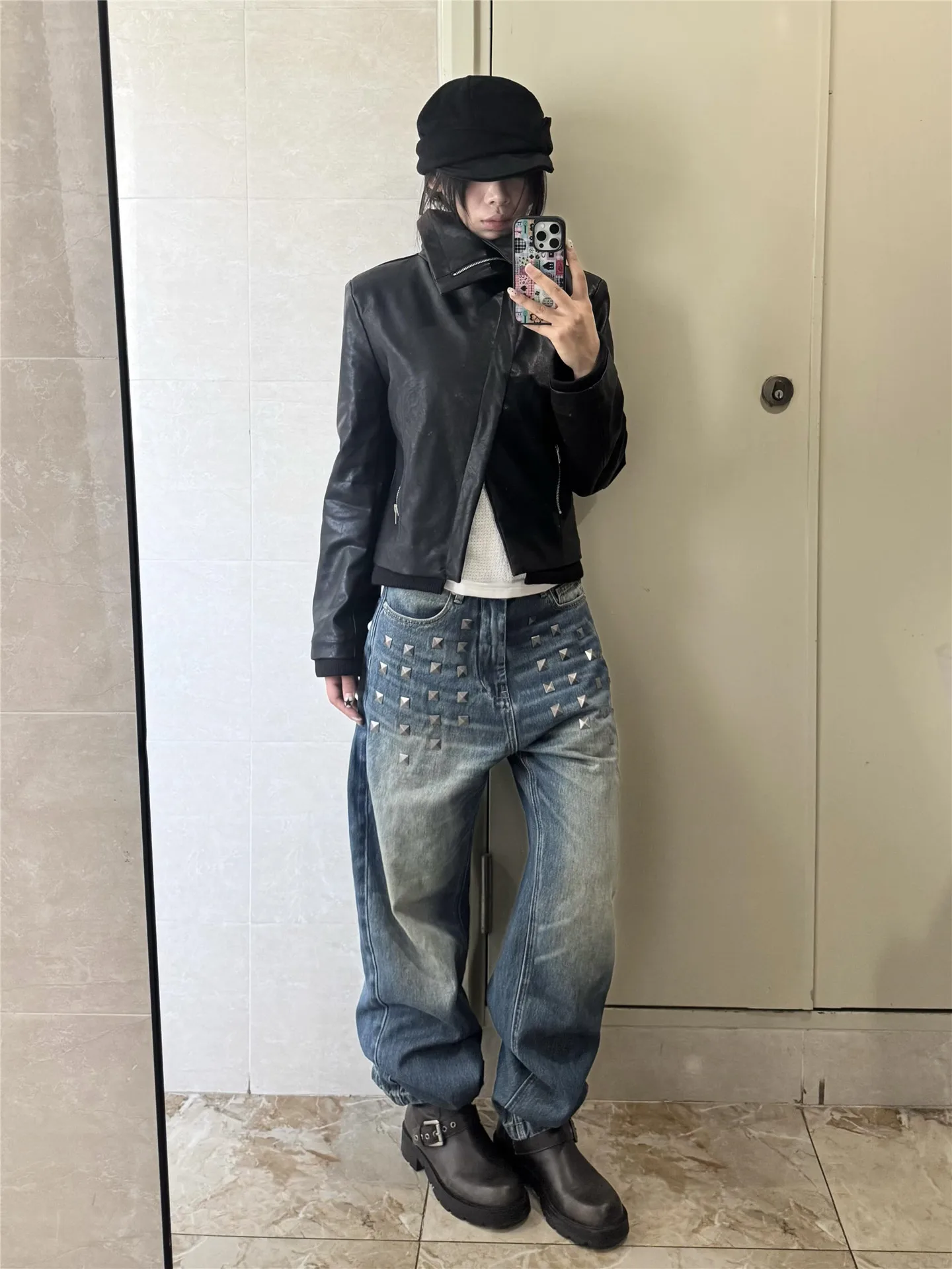 

High Waist Extended Vintage Wide Leg Jeans Women Loose Slimming Design Spring Straight Cut Denim Pants Casual Cotton Blend