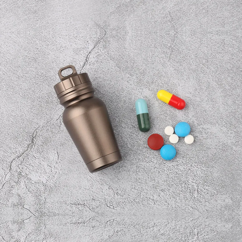 1Pc Aluminum Alloy Waterproof Pill Case Canister Seal Bottle Outdoor Camping EDC Tool Multifunctional Waterproof Pill Bottle