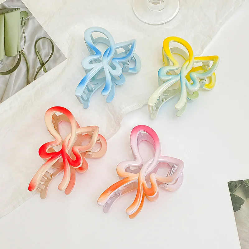 Jelly Colour Gradient Bow Hair Clip Women's Sweet Back of the Head Plate Hair Grab Clip Simple Versatile Summer Headdress