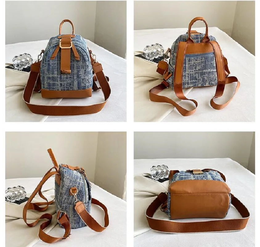 Hot Sale Women Fashion Printing Denim Backpack Large Capacity Travel Shoulder Bags Casual Multifunctional Totes Crossbody Bag