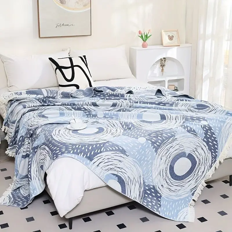 Boho Tassel Cotton Multi-Layer Gauze Blanket Machine Washable Multi-Functional Nap Air Conditioner Quilt Sofa Throw Towel Bedspr