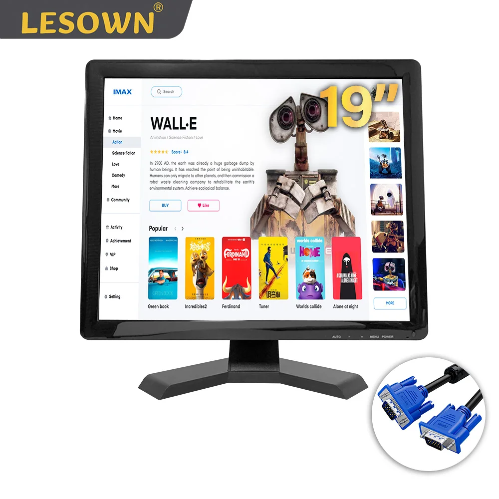 

LESOWN CCTV Monitor 19inch LCD Touchscreen Touch Optional Computer Extended Display 4:3 300cd/m2 60Hz Build-in Speakers for Work