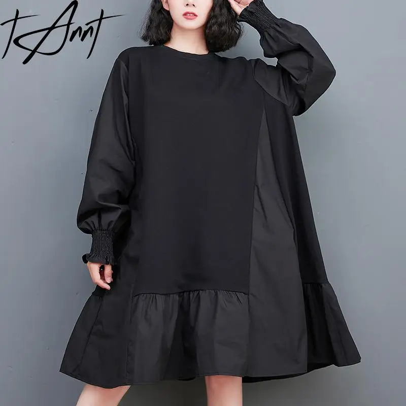 فستان نسائي من TANNT موضة ربيع خريف 2025 جديد كل مباراة برقبة دائرية وأكمام واسعة مرقع فساتين فضفاضة غير رسمية على شكل حرف a للنساء #1