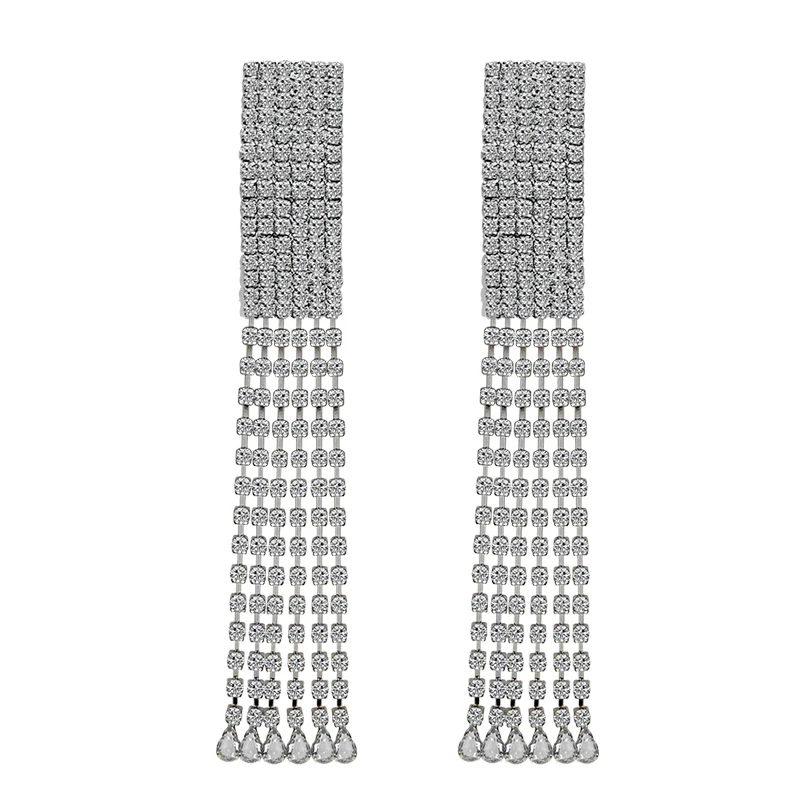 

*Women's Full Diamond Sparkling Long Tassel Earrings Light Luxury Trendy Earstuds Versatile Earrings