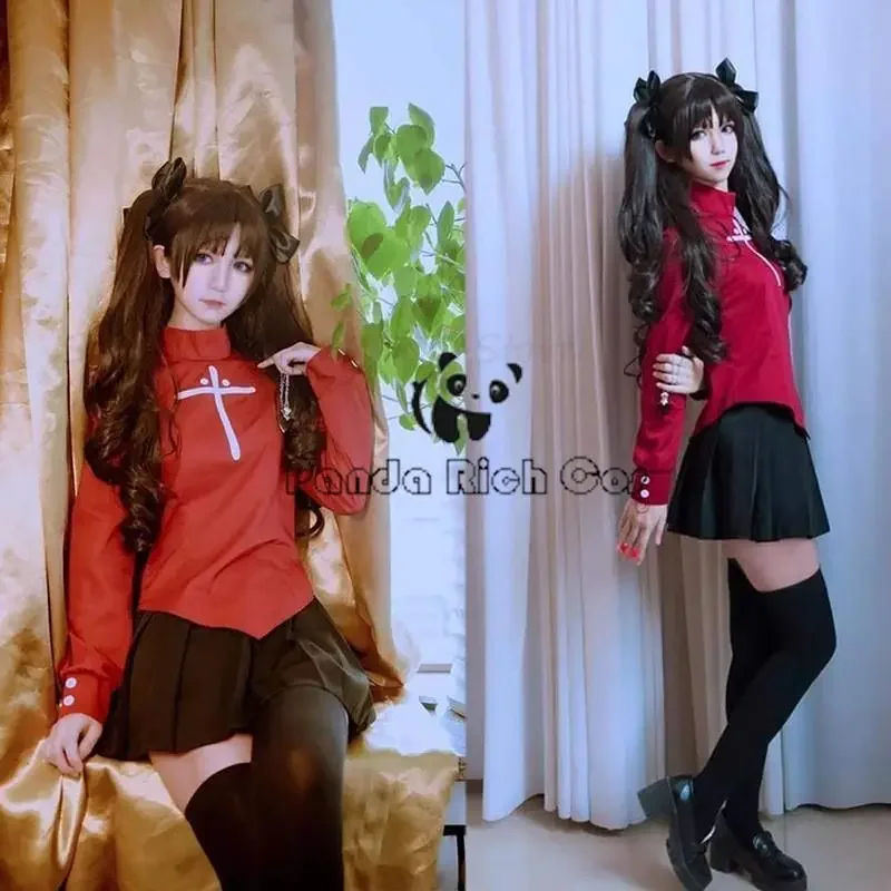 Tohsaka Jean Anime Lot Verblijf Nacht Cosplay Kostuums Meisje Rode Shirt Rok Vrouwen Halloween Kostuums Pruik Jurk Ketting Reed Play