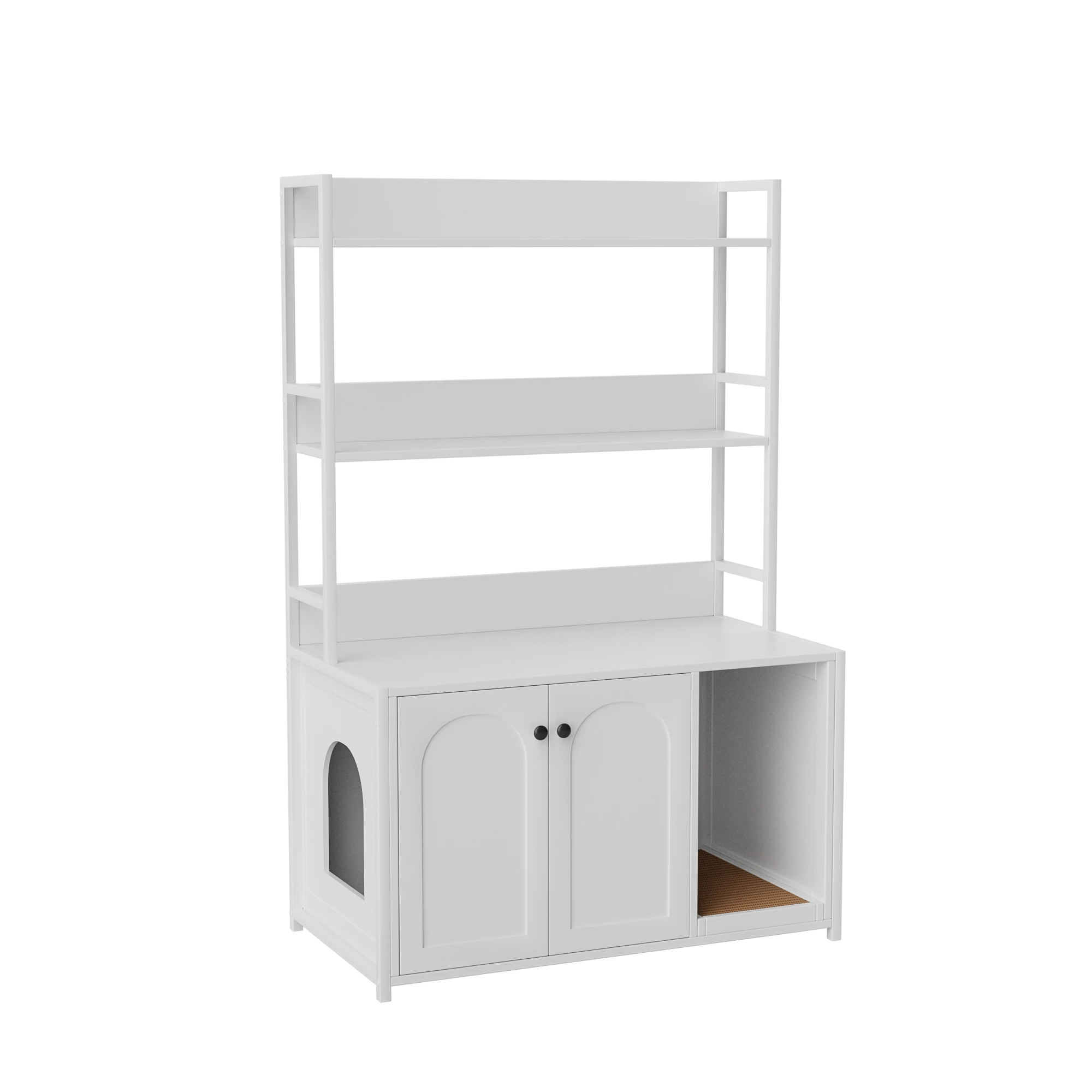 

Large Cat Litter Box Enclosure with Shelf Storage, Hidden Bathroom Furniture for Cats, Wooden House Cabinet with 2 Doors，White