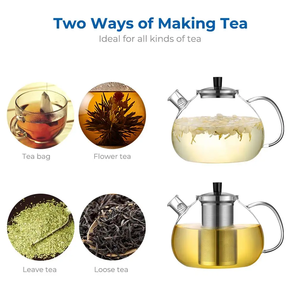 800 ML Glass Teapot with Removable Infuser Stovetop Safe, Large Tea Pot for Loose Tea and Blooming Tea Kettle for Home