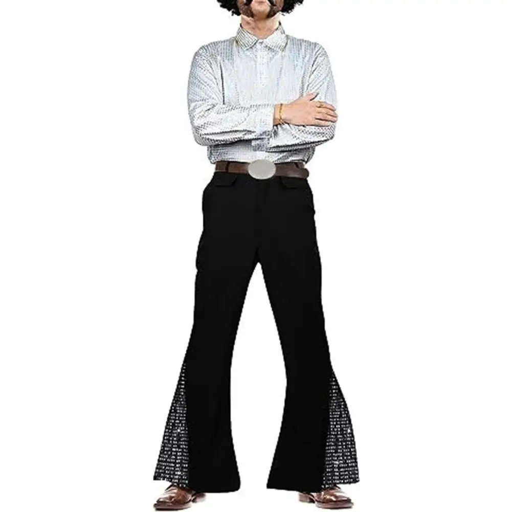 Shirt Pants Retro Shiny Sequin Flared Pants Glossy Lapel Single-breasted Top Trousers Party Performance Clown Costume