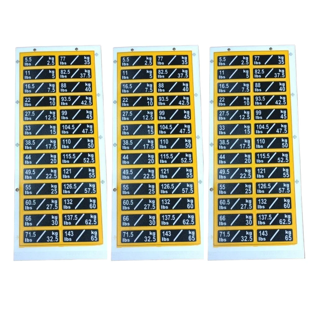 3pcs Weight Plate Number Stickers for Gym Equipment Plastic Yellow Labels 2kg to 65kg Waterproof Tear Resistant