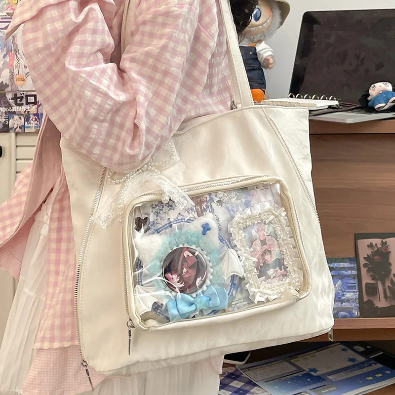 

HAEX Harajuku PU Ita Bags Women 2025 Large Capacity Multifunctional Commute Backpacks Y2K Beading Bow Shoulder Tote Bolso Mujer