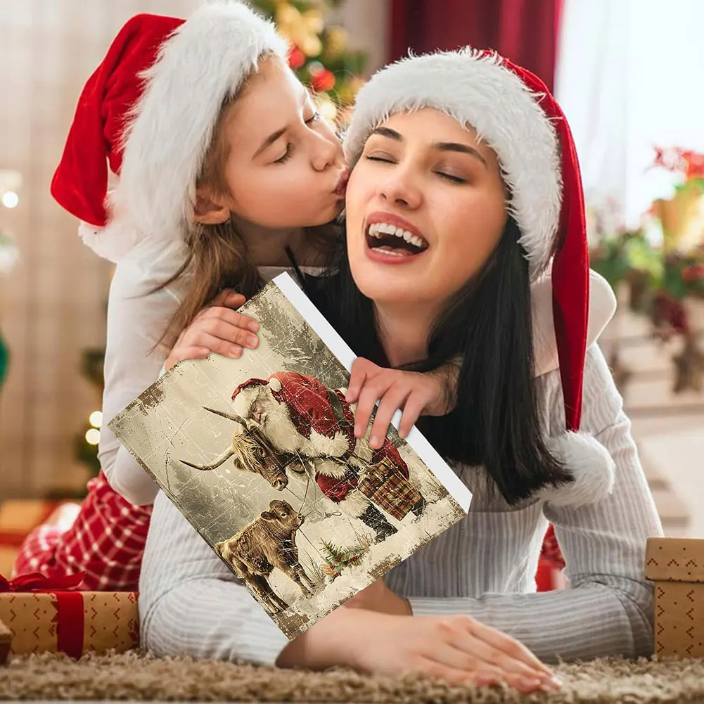 Calendrier de l'Avent de Noël avec Vache Highland, Ornements de Vacances, Dessin Animé Acrylique, Décorations de Face, Décoration de Maison, 2024
