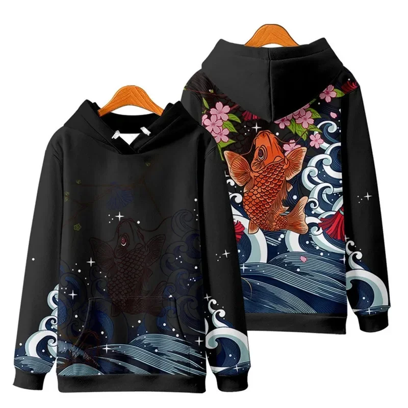 Harajuku Japanese crane flowers print hoodie sweatshirt casual oversized hooded jacket hip hop pullover Women Men clothing