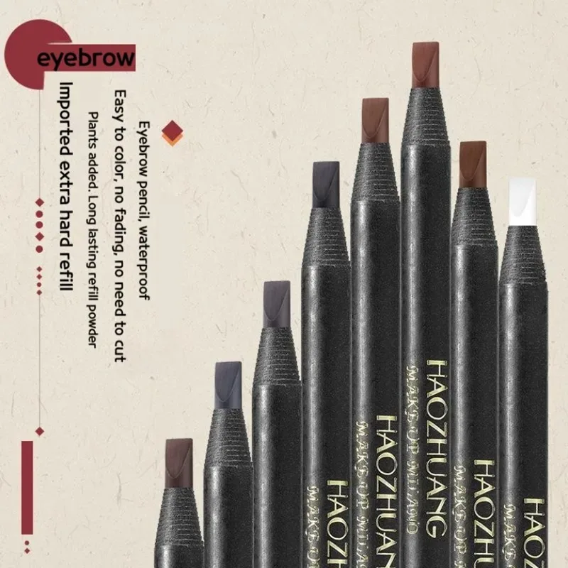 5PCS Haozhuang Eyebrow Pencil Brown Wholesale Cosmetic Pencil Product Natural Waterproof Long-Lasting Tattoo Brush Makeup Beauty