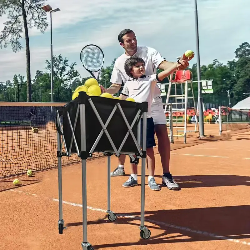 عربة تنس مريحة من سبائك الألومنيوم قابلة للطي بإطار تخزين لمدرب تنس الطاولة وعربة التقاط بإطار كروي