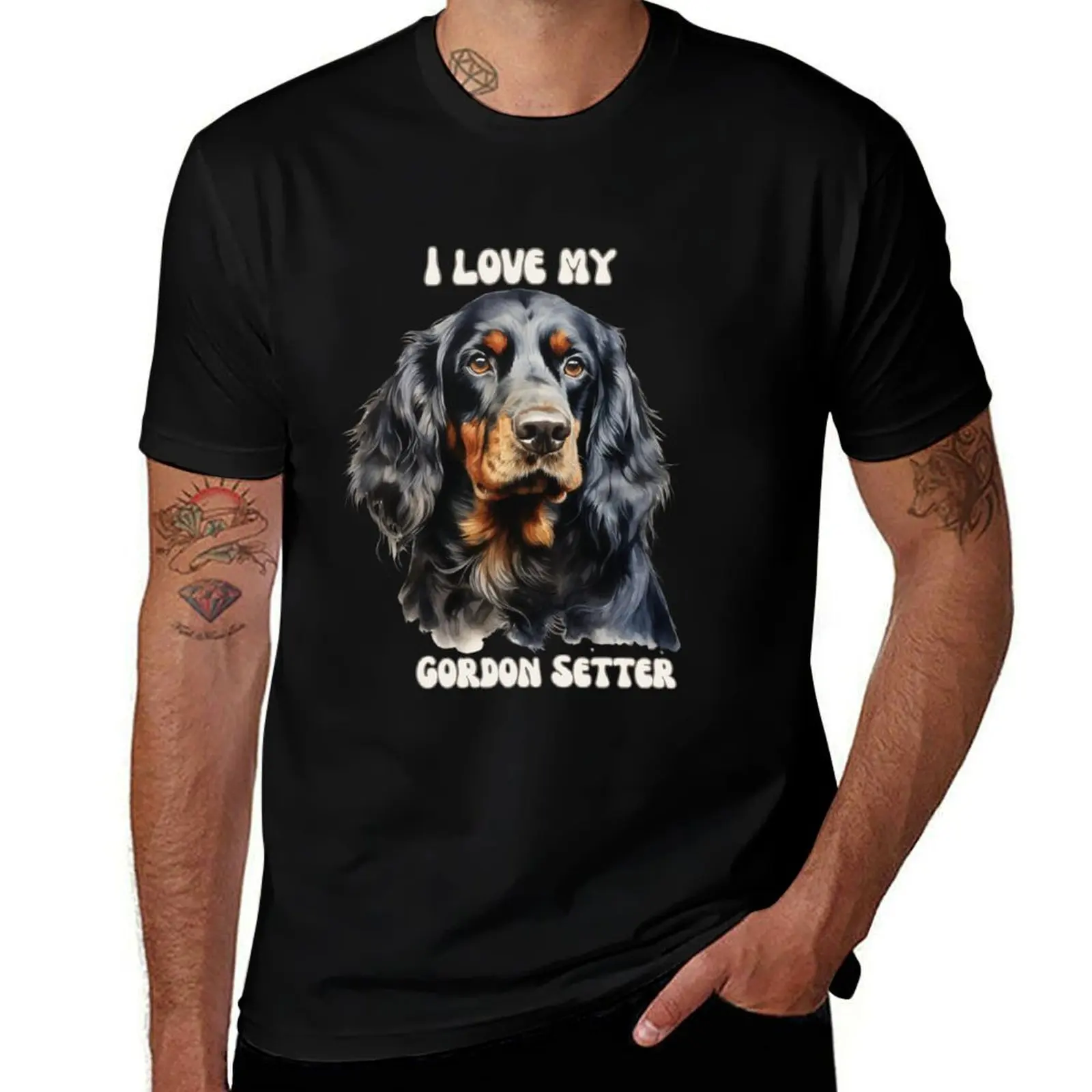 Camiseta I love my Gordon Setter para hombre, camisetas de algodón pesado, camisetas 100% de algodón para hombre, camiseta informal para hombre