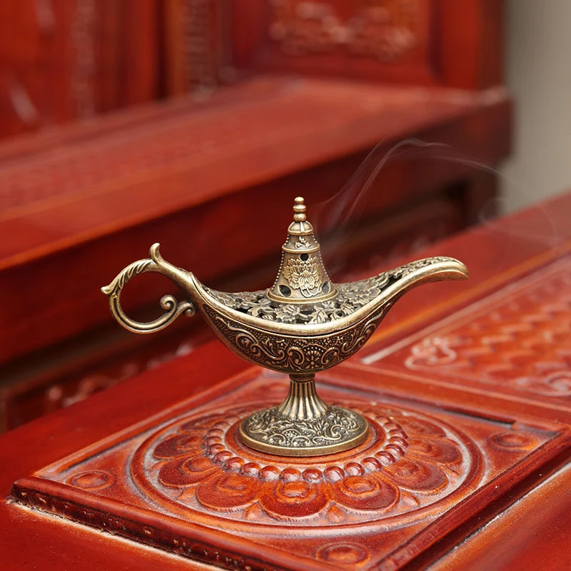 Weihrauchbrenner Magische Lampe Zinklegierung Vintage Hohlgeschnitzt Räucherofen für Weihrauchtabletten Meditation Zen Wohndekoration Dekoartikel Geschenk – Detail 8