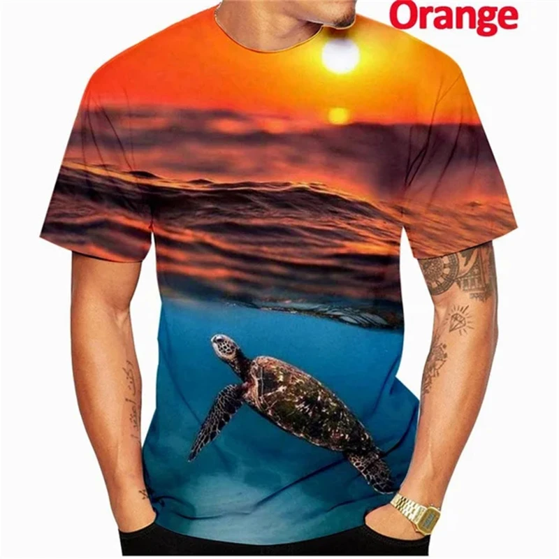 

2024New Fashion Turtle 3D Printing T-shirt Summer Short-sleeved Round Neck Interesting Animal Turtle Men's Shirt