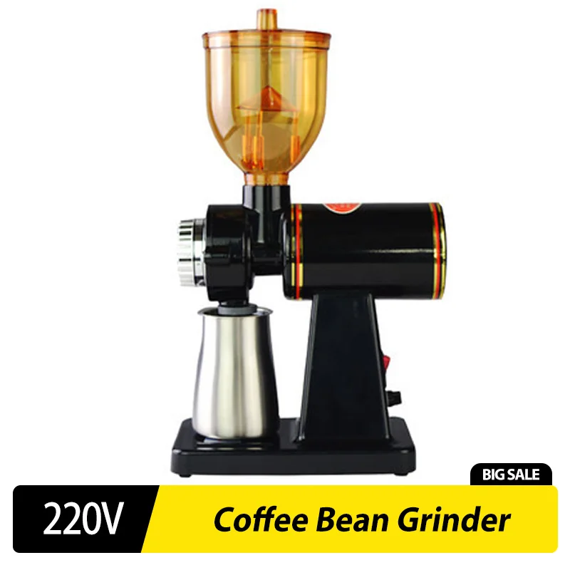 220V Electric Coffee Grinder Stainless Steel Coffee Beans Grinder Automatic Detachable 8 File Adjustable Plane Burr Grinder