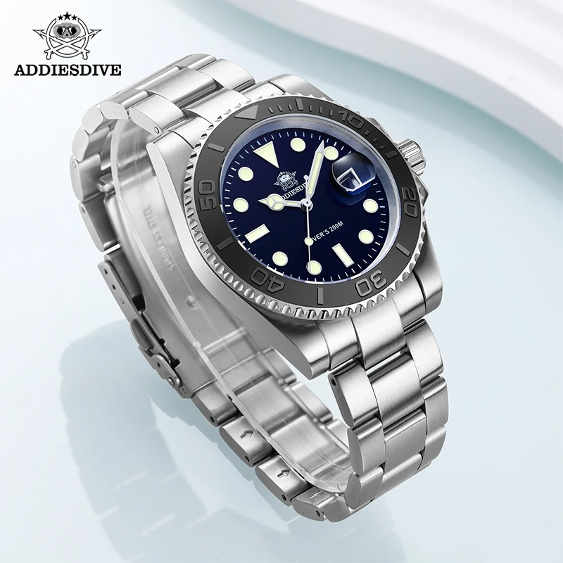 ADDIESDIVE 41 mm Herren-Taucheruhr, 200 m wasserdicht, super leuchtendes Datum, Edelstahl-Armbanduhr, Quarz-Sportuhr für Herren