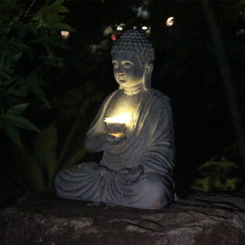 

Resin Solar Buddha Statue Sculpture Garden Decor Light Zen Asian Japanese Garden Decoration Outdoor Front Porch Patio Yard Home