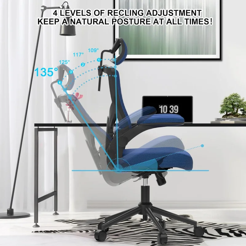 Home Office Chair, Ergonomic Comfy Desk Chair, High Back Computer Chair- Adjustable Headrest with Flip-Up Arms, Lumbar Support,