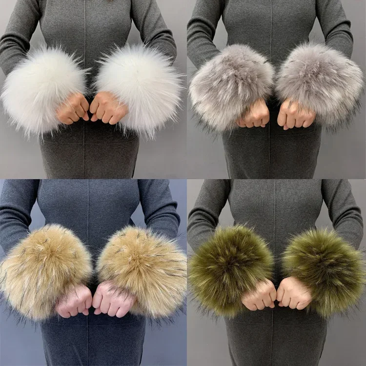 2025 Women Faux Fox Fur Cuffs Wristband Winter Warmer Arm Wrist Raccoon Fur Sleeve Gloves Winter Wrist Sleeve Fluffy Oversleeve