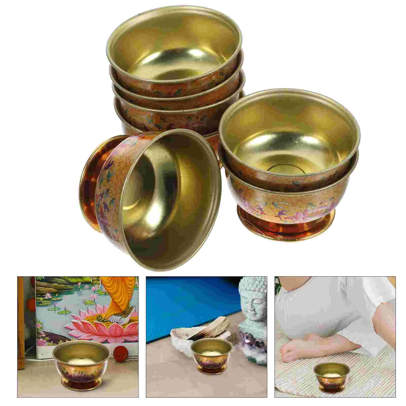 

7 Pcs Holder Water Bowl Supplies Alloy Altar Cup Offering Temple Holy Container