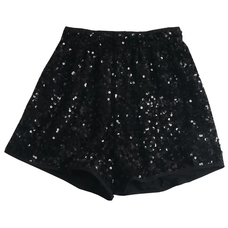 European and American Hotties Sequined Shorts High-waisted Wide-leg Pants Elastic Waist Casual Slimming Hot Pants with Boots