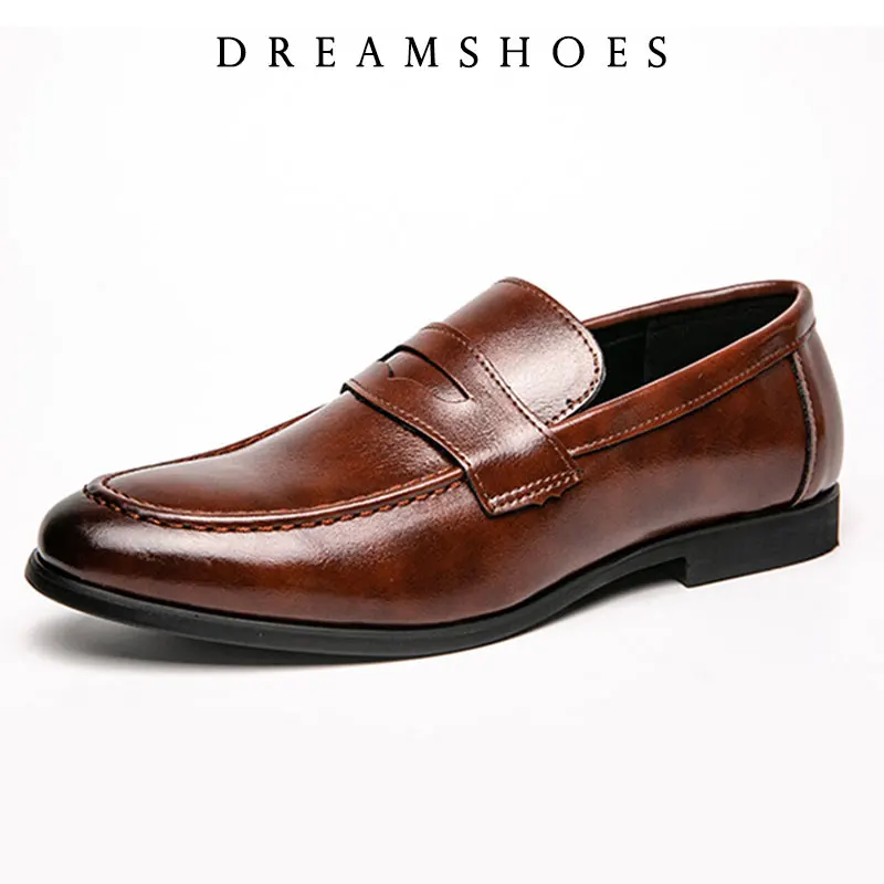 

Size 38-48 Spring and Autumn Loafers Men Slip-On Business Formal Casual Shoes Brown MenShoes Leather Men Dress Shoes