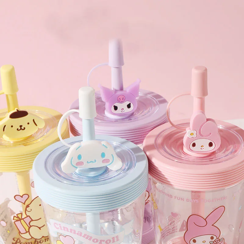 Sanrioed Cartoon Kuromi Kawaii Straw Cup Girl Heart Kuromi My Melody Parent-Child Portable Water Cup Exquisite Smallholiday Gift