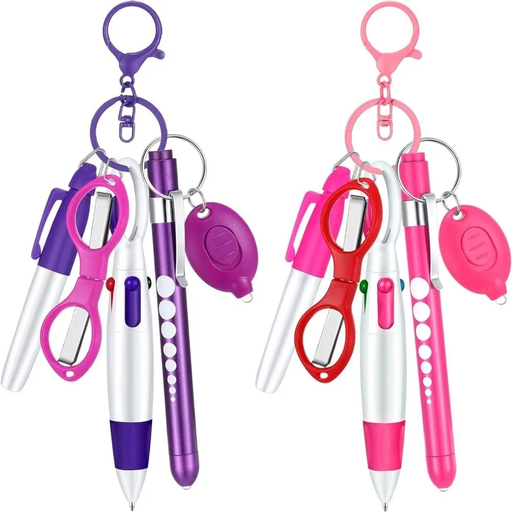 

6-in-1 Multifunction Retractable Ball Pen Set Flashlight Foldable Badge Clip Badge Reel Keychain Doctore Nurse