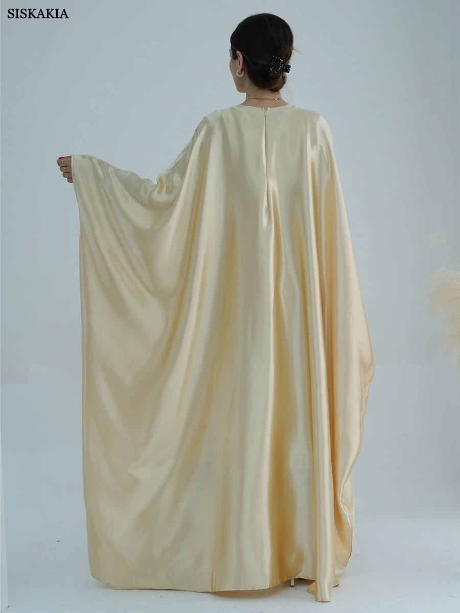 2.Siskakia New Batwing Sleeve Long Modest Dresses Women Solid Abayas Dubai Loose Polyester Kaftan 2025 view 6