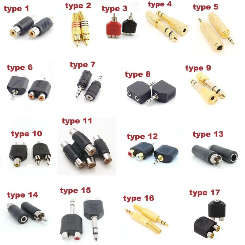 3.5mm adapter Audio M/F RCA male plug female Jack to 2 way 3.5 6.35mm RCA male female socket 6.5mm AV CCTV splitter connector o