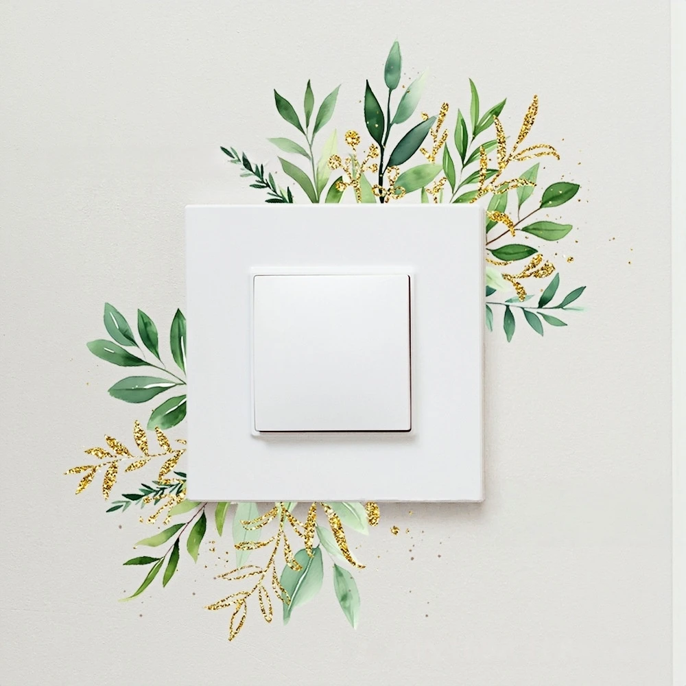 4pcs Leaf Green Plant Switch Wall Sticker PVC Removable Wide Application DIY Flower Leaf Switch Wall Sticker Home Decoration