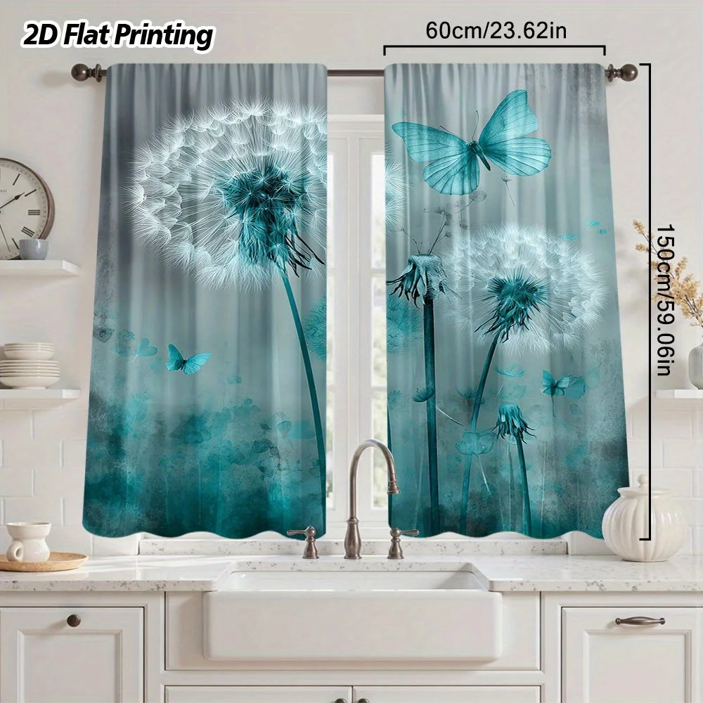 Blue Watercolor Dandelion Butterfly Curtains Panels Nature Art Window Drapes for Living Room Bedroom Home Decor Bohemian Style