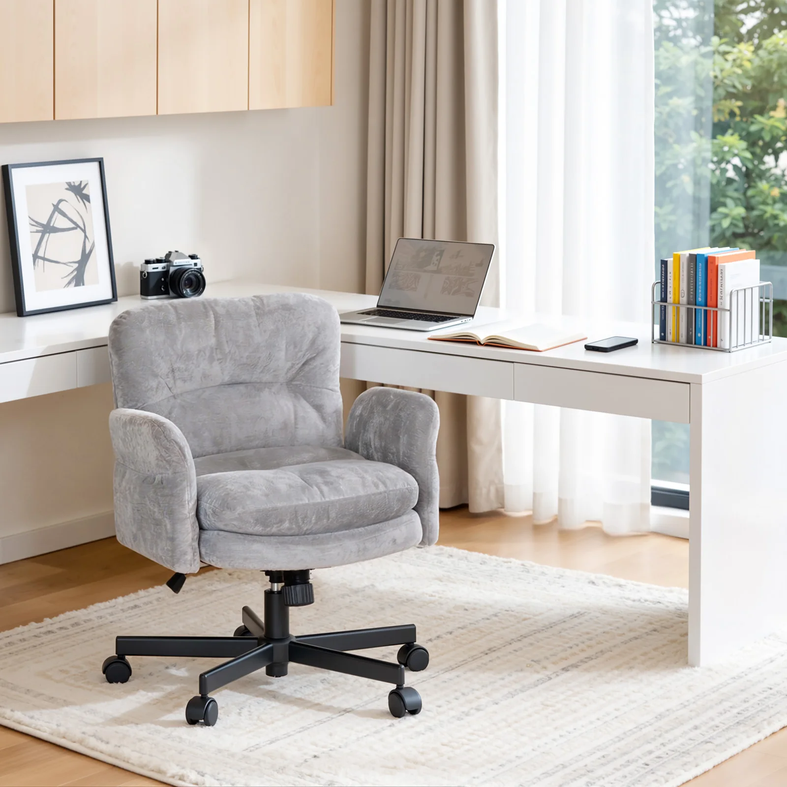 Silla de escritorio giratoria WOLTU con altura ajustable y reposabrazos ajustables, silla de oficina y conferencias de chenilla con bolsillo lateral para estudio