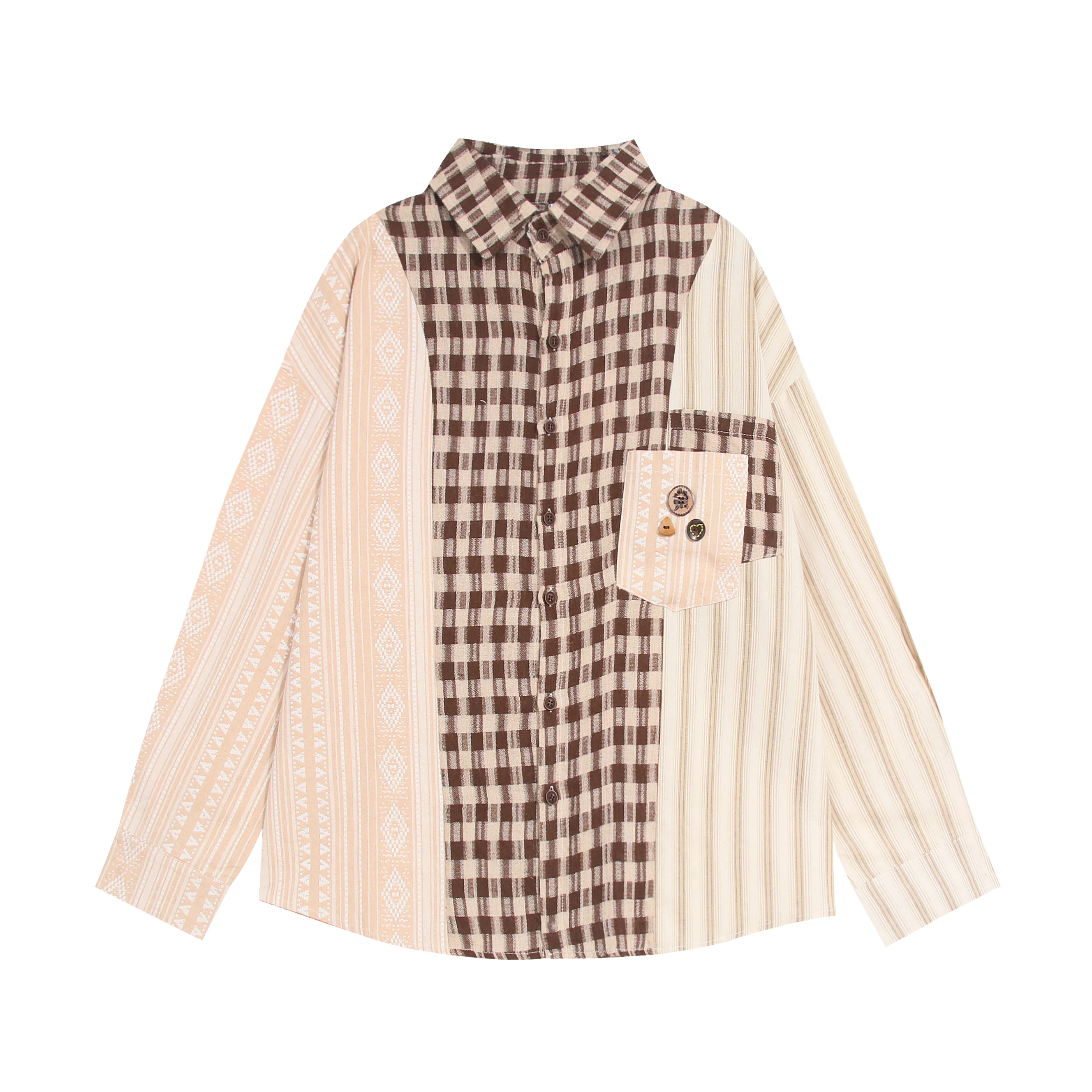 Women Patchwork Plaid Shirts and Blouses Y2k Vintage Korean Harajuku Fashion 90s Elegant Long Sleeve Polo-Neck Shirt Top Clothes