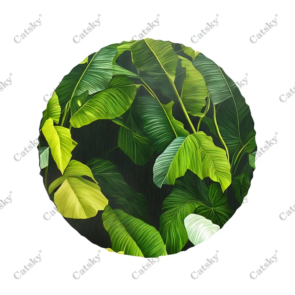 Tropical Botanical Banana Leaf Pattern Polyester Universal Spare Wheel Tire Cover Wheel Covers for Trailer RV SUV Truck Camper