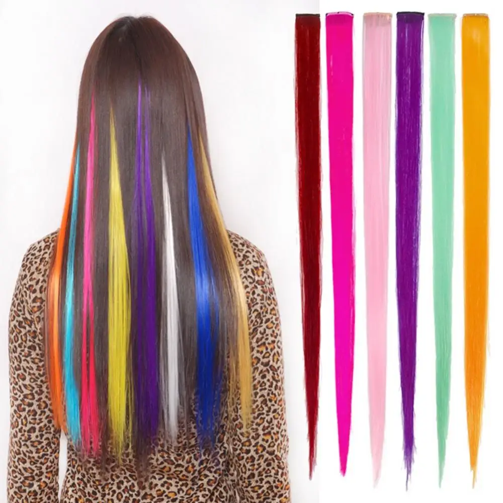 

55cm Women Synthetic Hair Wigs Long Straight Multi Colors Extension Hairpiece Party Wig Clip-In Hair Extensions Faux Hairpieces