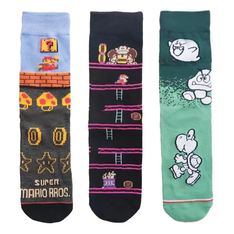 スーパーマリオブラザーズ靴下漫画男性綿靴下ファッション印刷ミッドチューブソックスカジュアル通気性快適スポーツストッキングギフト