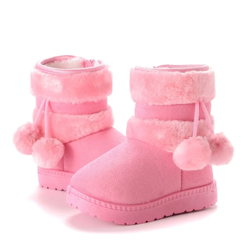 Children Fur Boots New Winter Furry Shoes Girls with Cute Hairball Baby Kids High Top Snow Boots Anti-proof Warm Toddler Boots