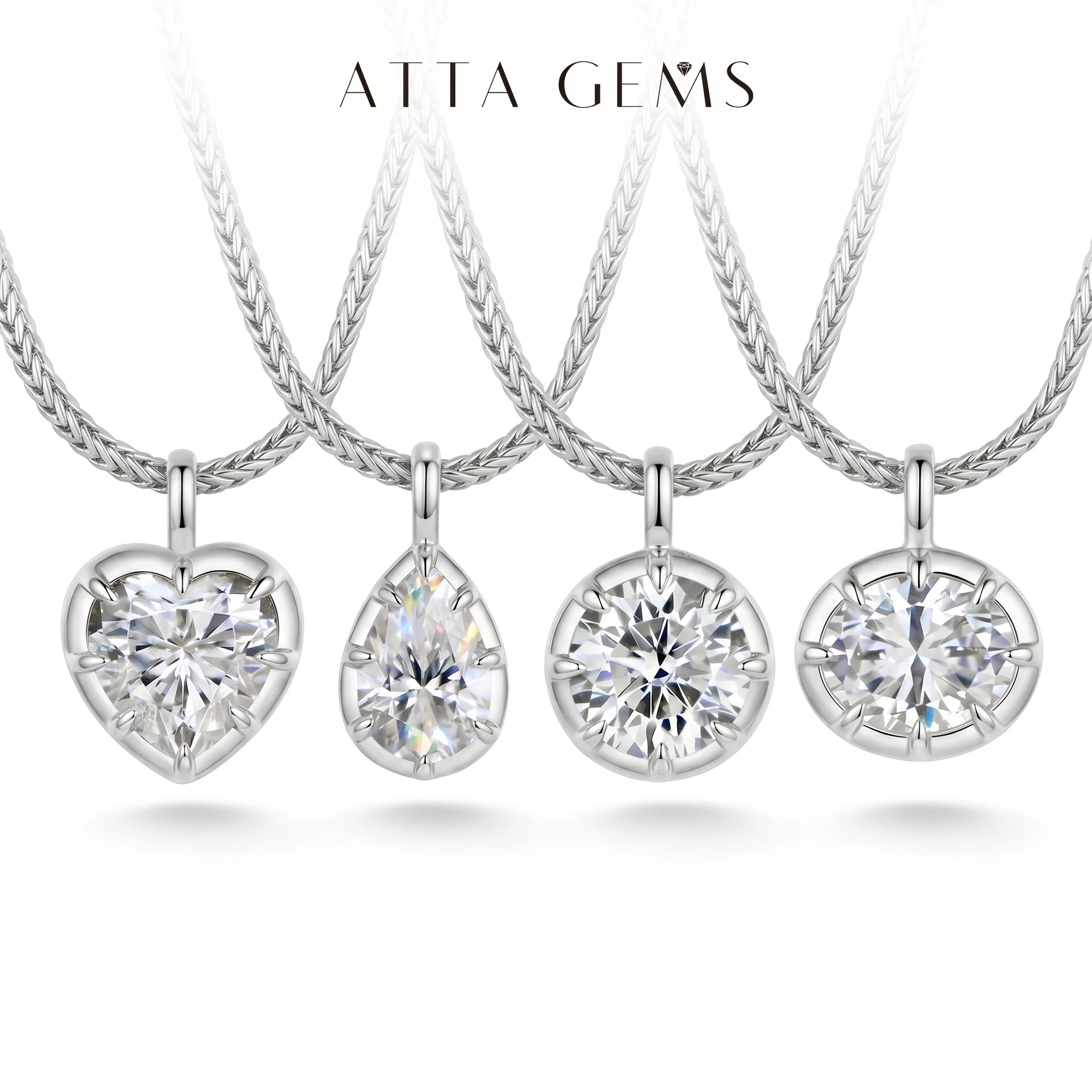 ATTAGEMS Classic D VVS1 Color Moissanite Pendant Heart Oval Round Pear Cut Copper Necklace for Women Wedding Jewelry Party Gifts