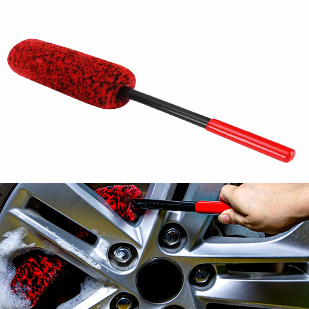 Red Brush Car Wheel Wash Tire Soft Bristle Tyre Rim Detail Cleaning Tool Set Non-Slip Handle Car Wheel Detailing Brush