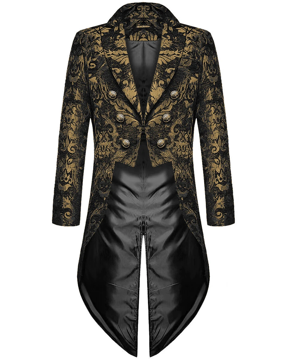 Diable mode hommes gothique Steampunk Tailcoat veste noir brocart damassé mariage Cosplay Costumes