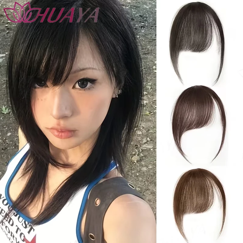 HUAYA Realistic Side Bangs Hair Topper, Cuttable Heat Resistant Synthetic Curtain Fringe Hair Piece, Natural Thin Air Bangs Hair